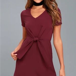 Elegant Burgundy V-Neck Dress